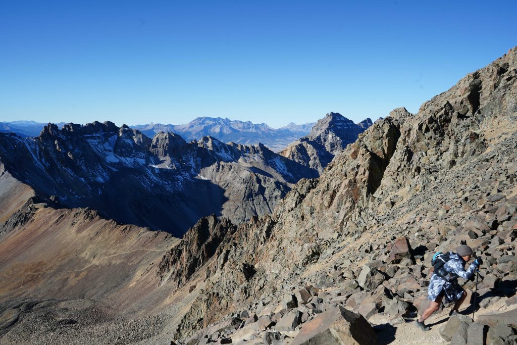 Photo from scree chute looking at the class 3 southwest ridge